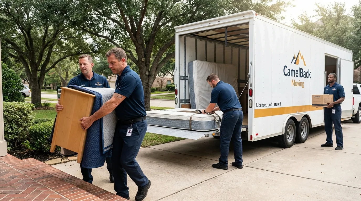 Crew loading residential truck for cross-state move from South Point, OH